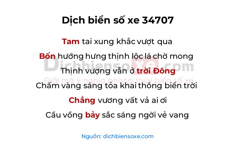 Dịch thơ biển số 34707