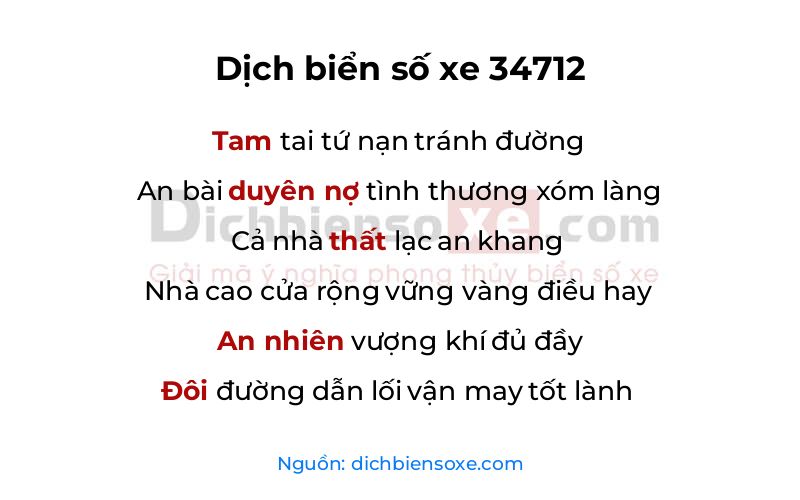 Dịch thơ biển số 34712