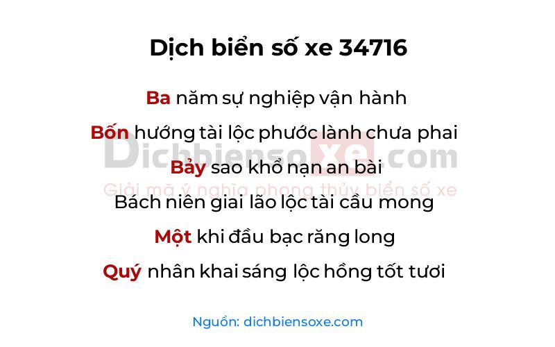 Dịch thơ biển số 34716