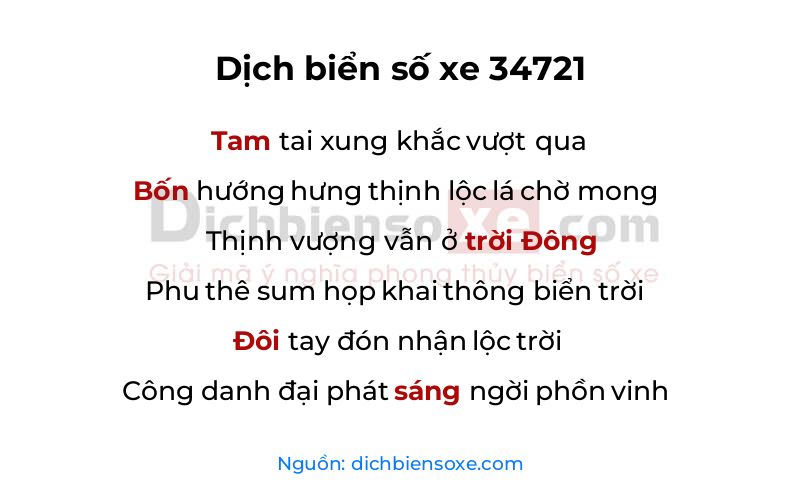 Dịch thơ biển số 34721