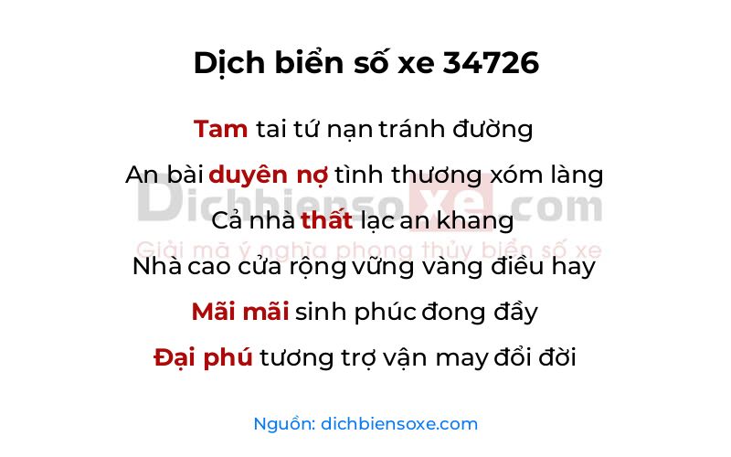 Dịch thơ biển số 34726