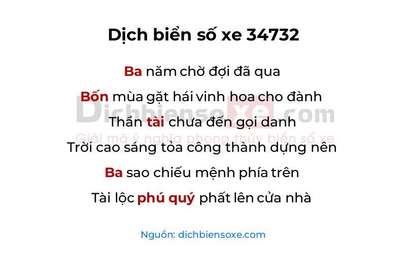 Dịch thơ biển số 34732