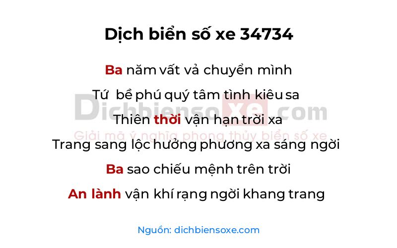 Dịch thơ biển số 34734