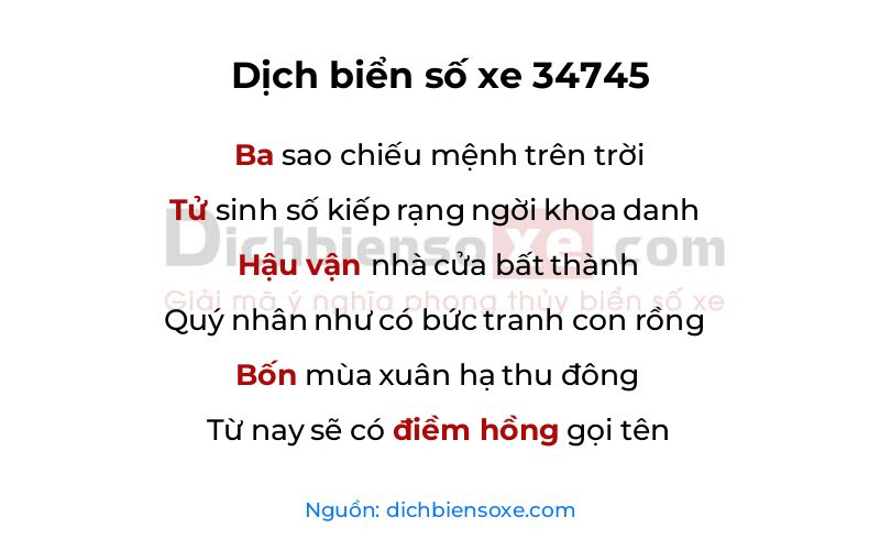 Dịch thơ biển số 34745