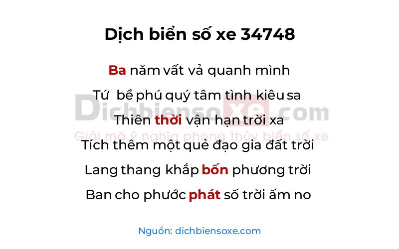 Dịch thơ biển số 34748