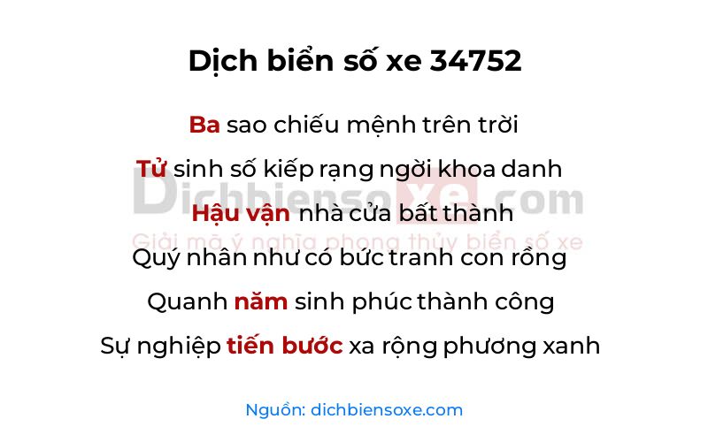 Dịch thơ biển số 34752