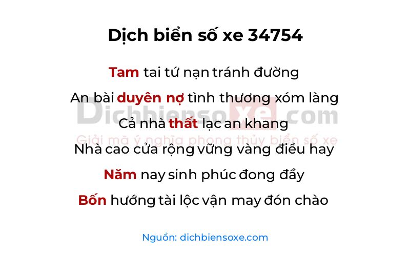 Dịch thơ biển số 34754