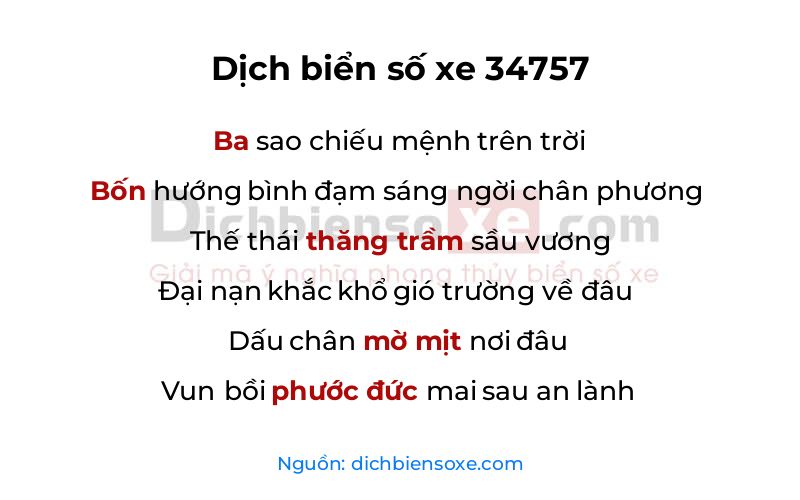 Dịch thơ biển số 34757