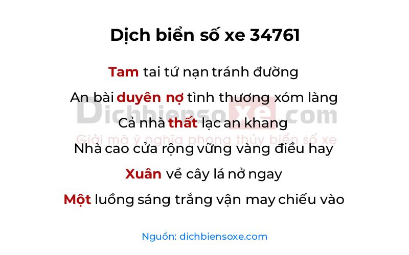 Dịch thơ biển số 34761