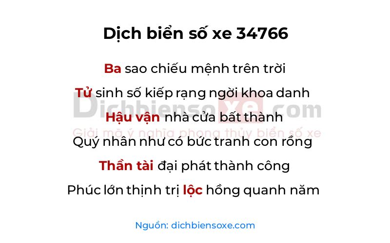 Dịch thơ biển số 34766