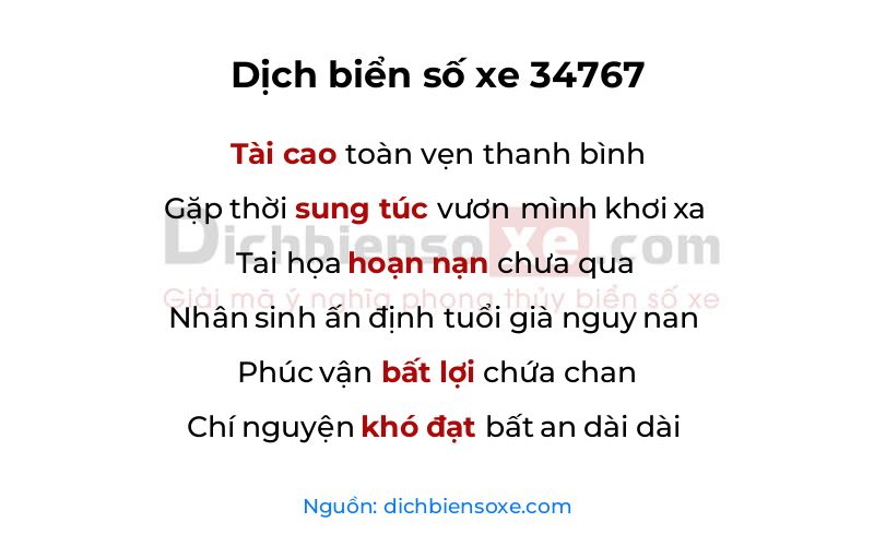 Dịch thơ biển số 34767