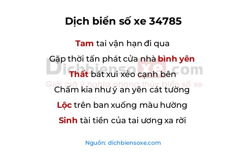 Dịch thơ biển số 34785