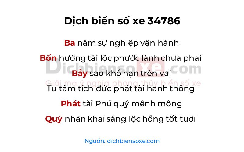 Dịch thơ biển số 34786