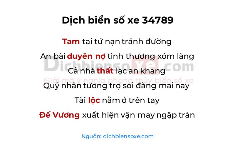 Dịch thơ biển số 34789