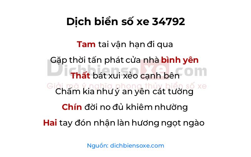Dịch thơ biển số 34792