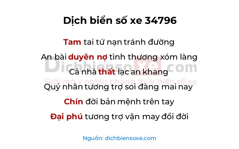 Dịch thơ biển số 34796