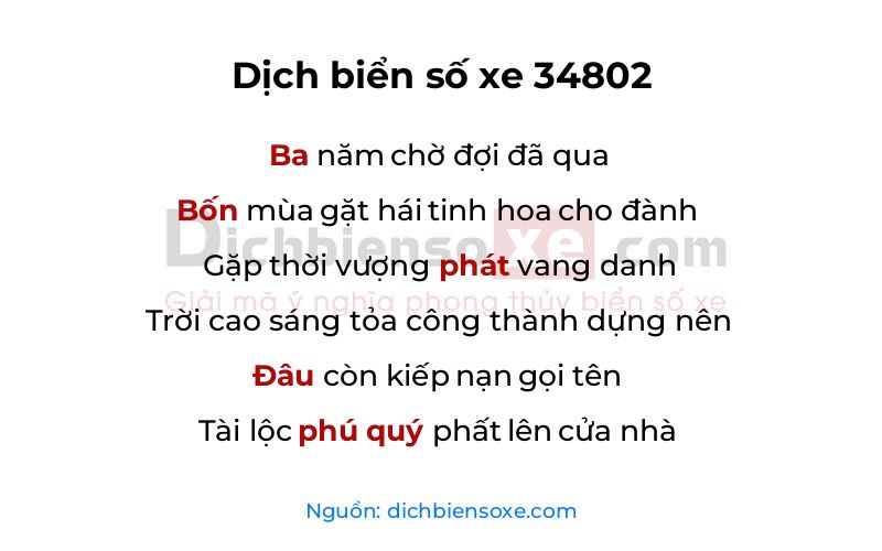 Dịch thơ biển số 34802