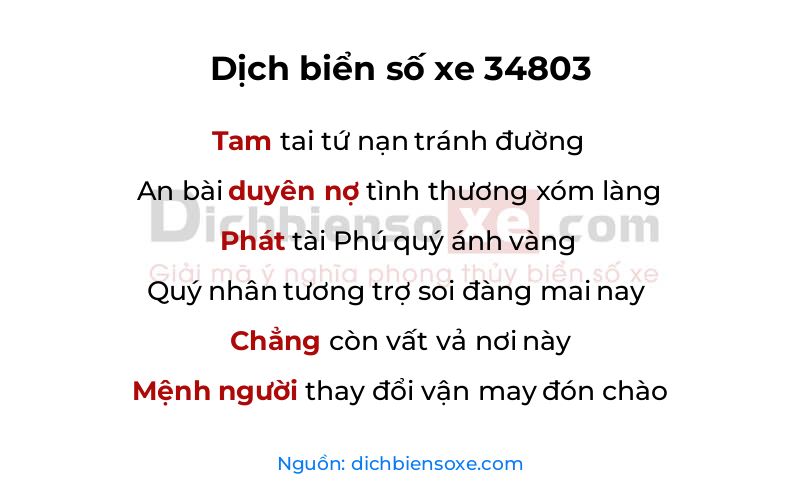 Dịch thơ biển số 34803