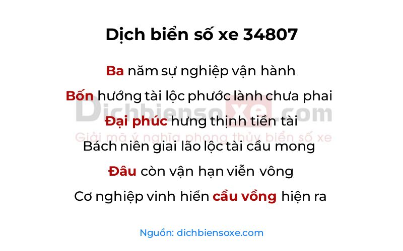Dịch thơ biển số 34807