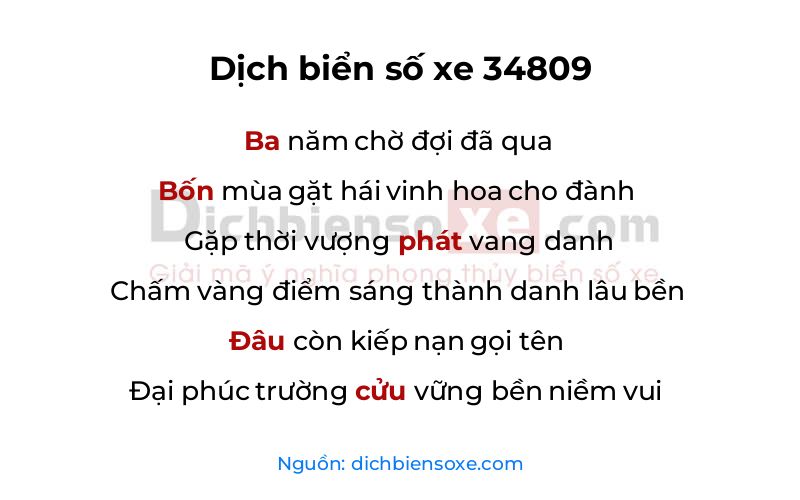Dịch thơ biển số 34809