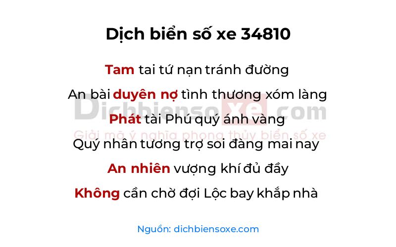Dịch thơ biển số 34810