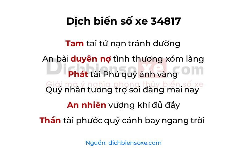 Dịch thơ biển số 34817