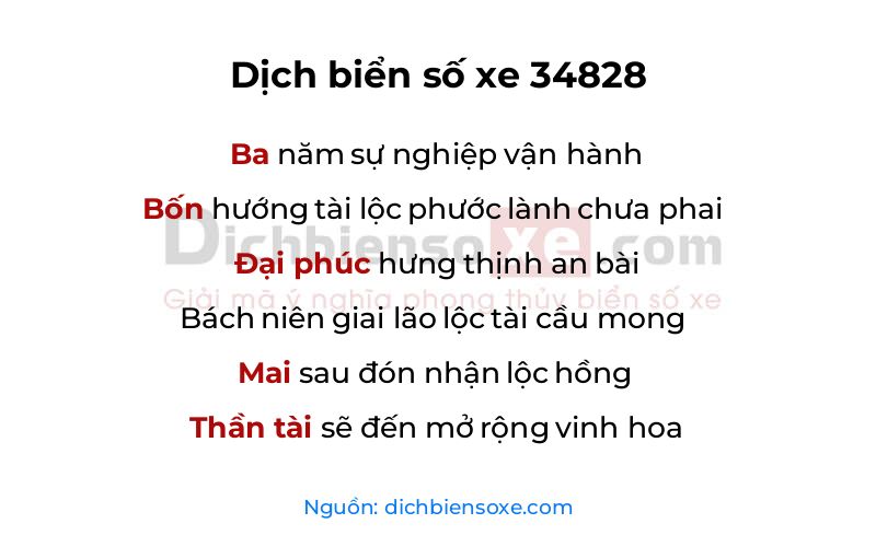 Dịch thơ biển số 34828