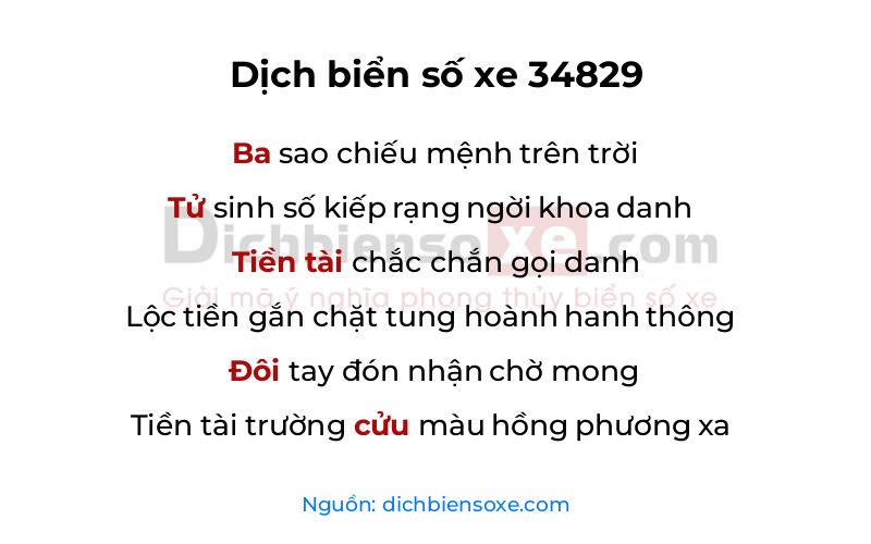 Dịch thơ biển số 34829