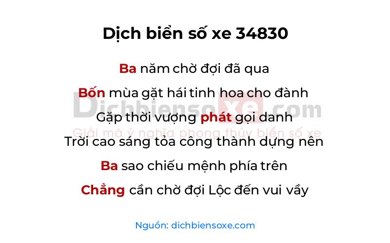 Dịch thơ biển số 34830