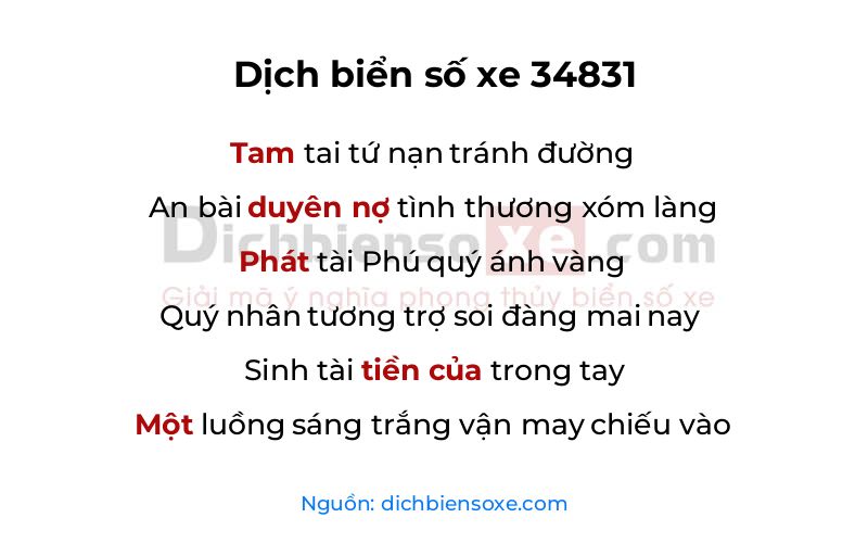 Dịch thơ biển số 34831