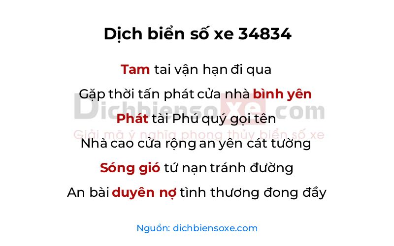 Dịch thơ biển số 34834