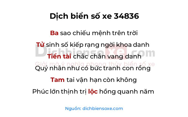 Dịch thơ biển số 34836