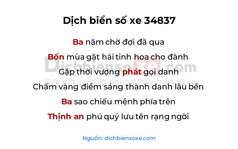 Dịch thơ biển số 34837