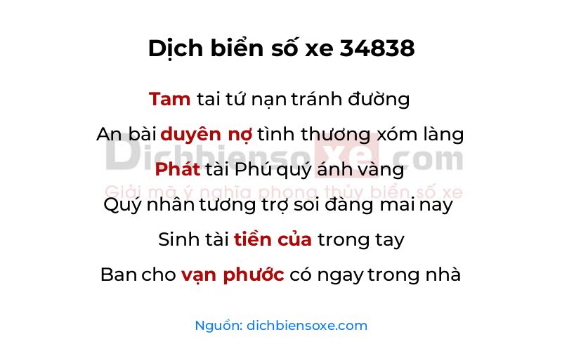 Dịch thơ biển số 34838