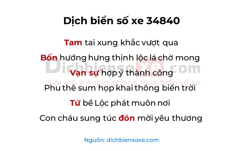 Dịch thơ biển số 34840