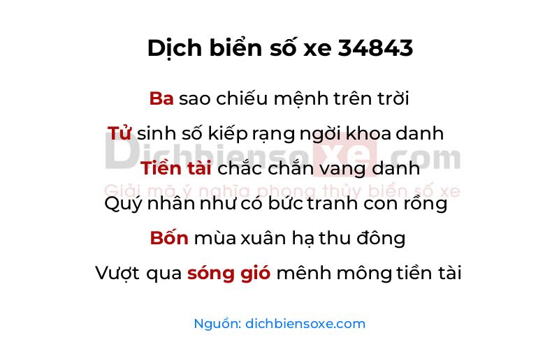 Dịch thơ biển số 34843