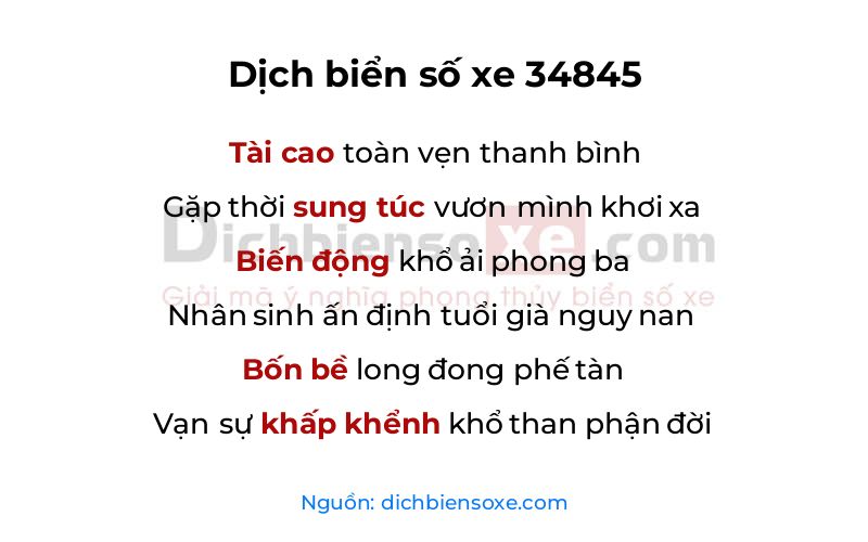 Dịch thơ biển số 34845