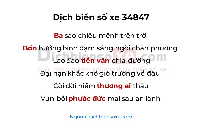 Dịch thơ biển số 34847