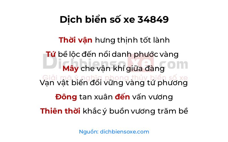 Dịch thơ biển số 34849