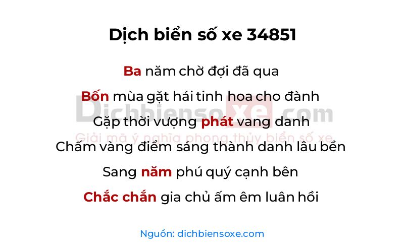 Dịch thơ biển số 34851