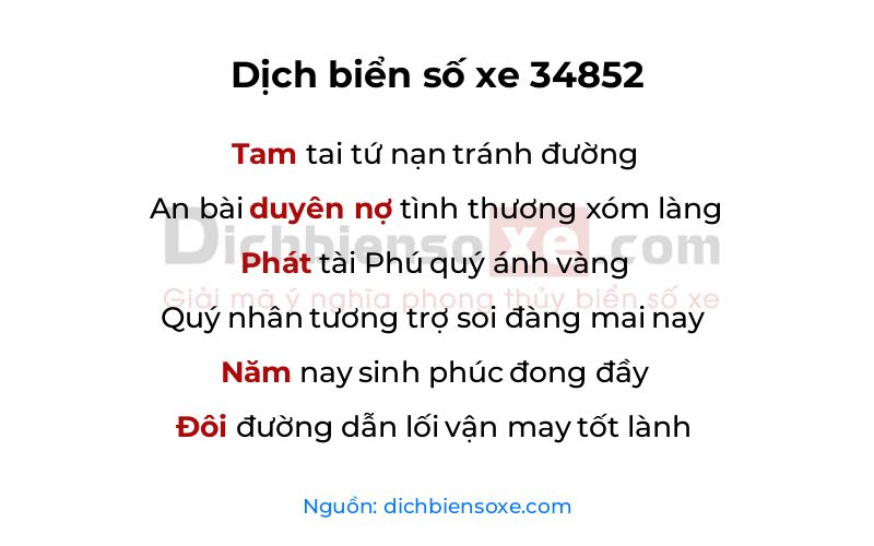 Dịch thơ biển số 34852