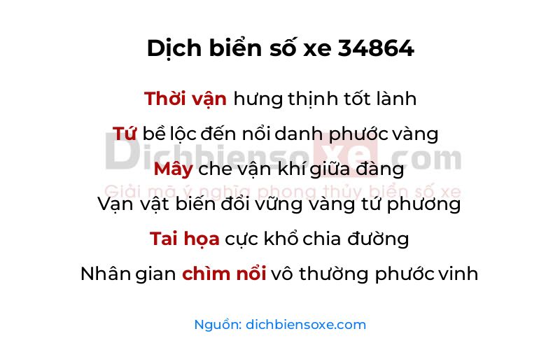 Dịch thơ biển số 34864