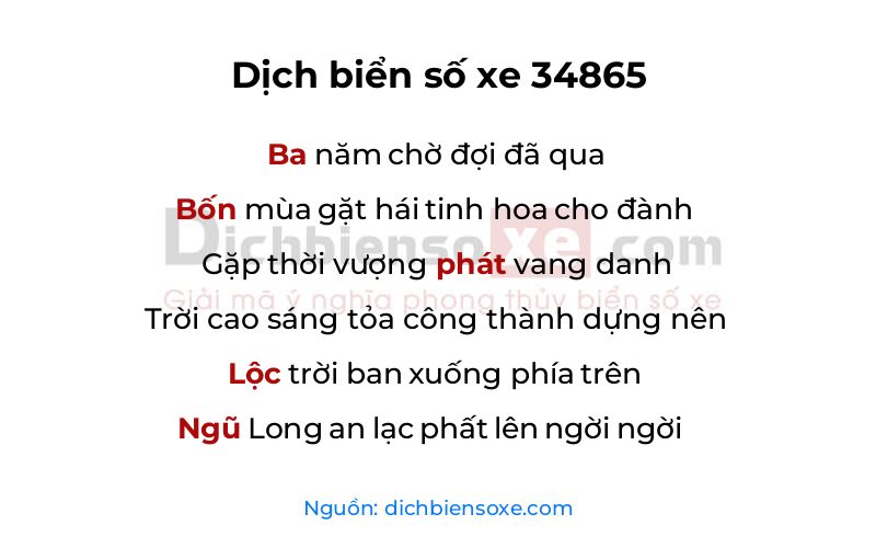 Dịch thơ biển số 34865