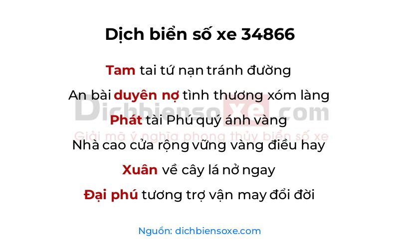 Dịch thơ biển số 34866
