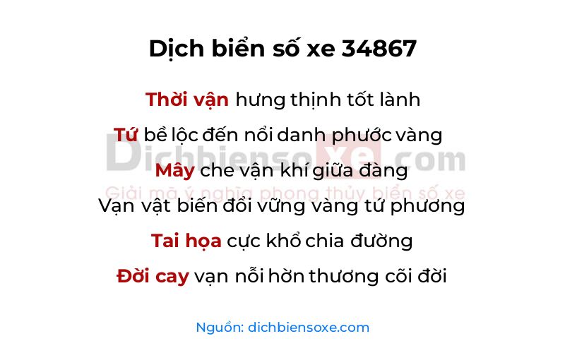Dịch thơ biển số 34867