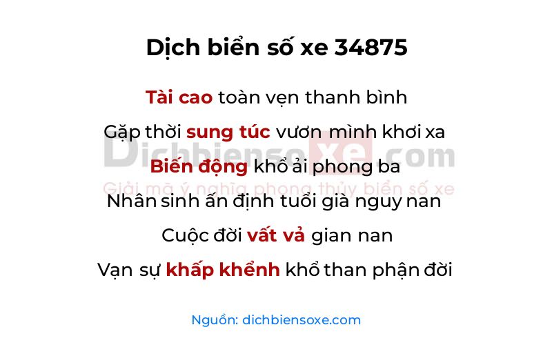 Dịch thơ biển số 34875