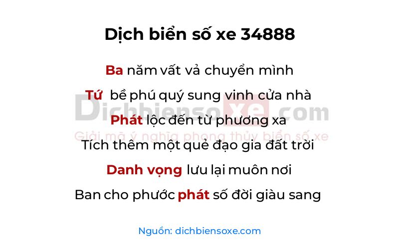 Dịch thơ biển số 34888