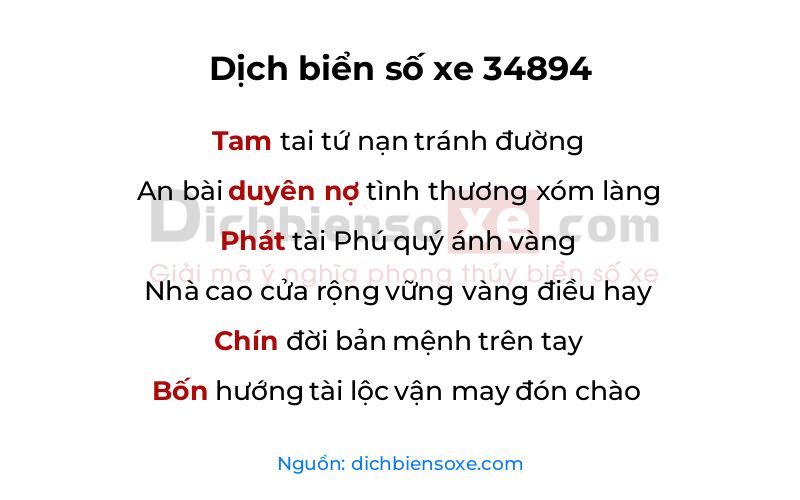 Dịch thơ biển số 34894
