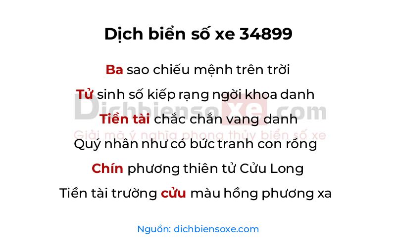 Dịch thơ biển số 34899