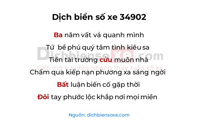 Dịch thơ biển số 34902